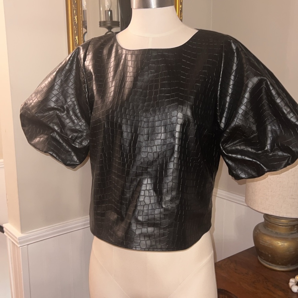 Amanda Uprichard Black reptile texture Top.  Like new!  Large